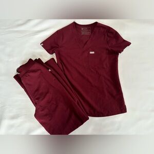 Burgundy Scrub Set with Gray Tie